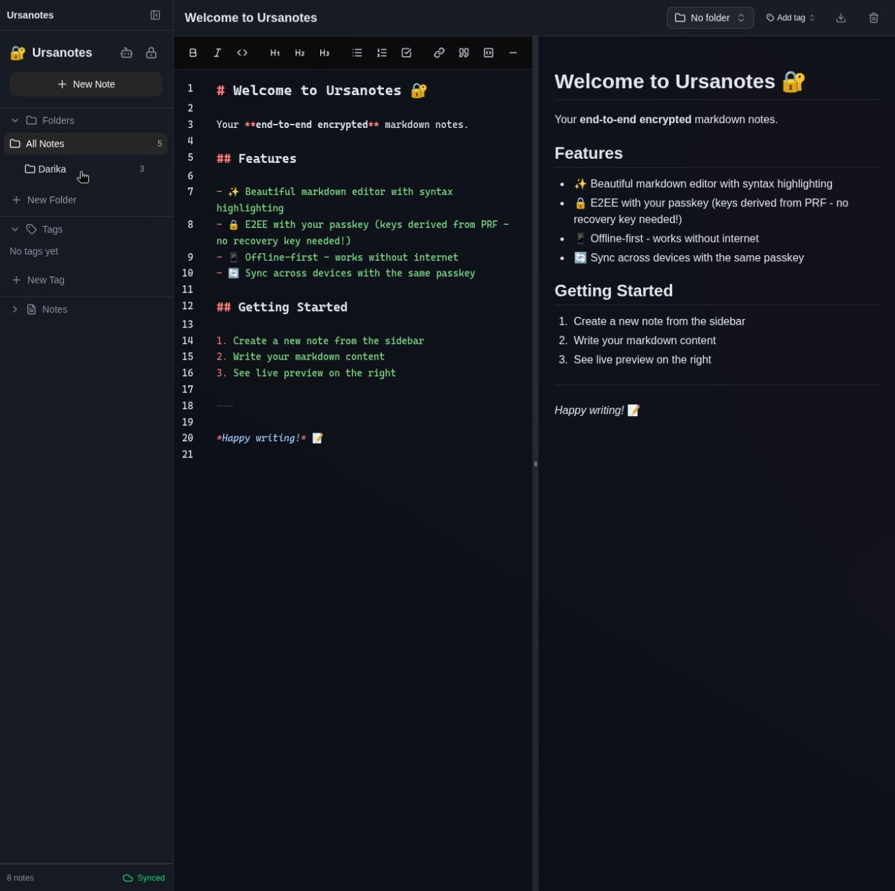 Capture du projet Ursanotes